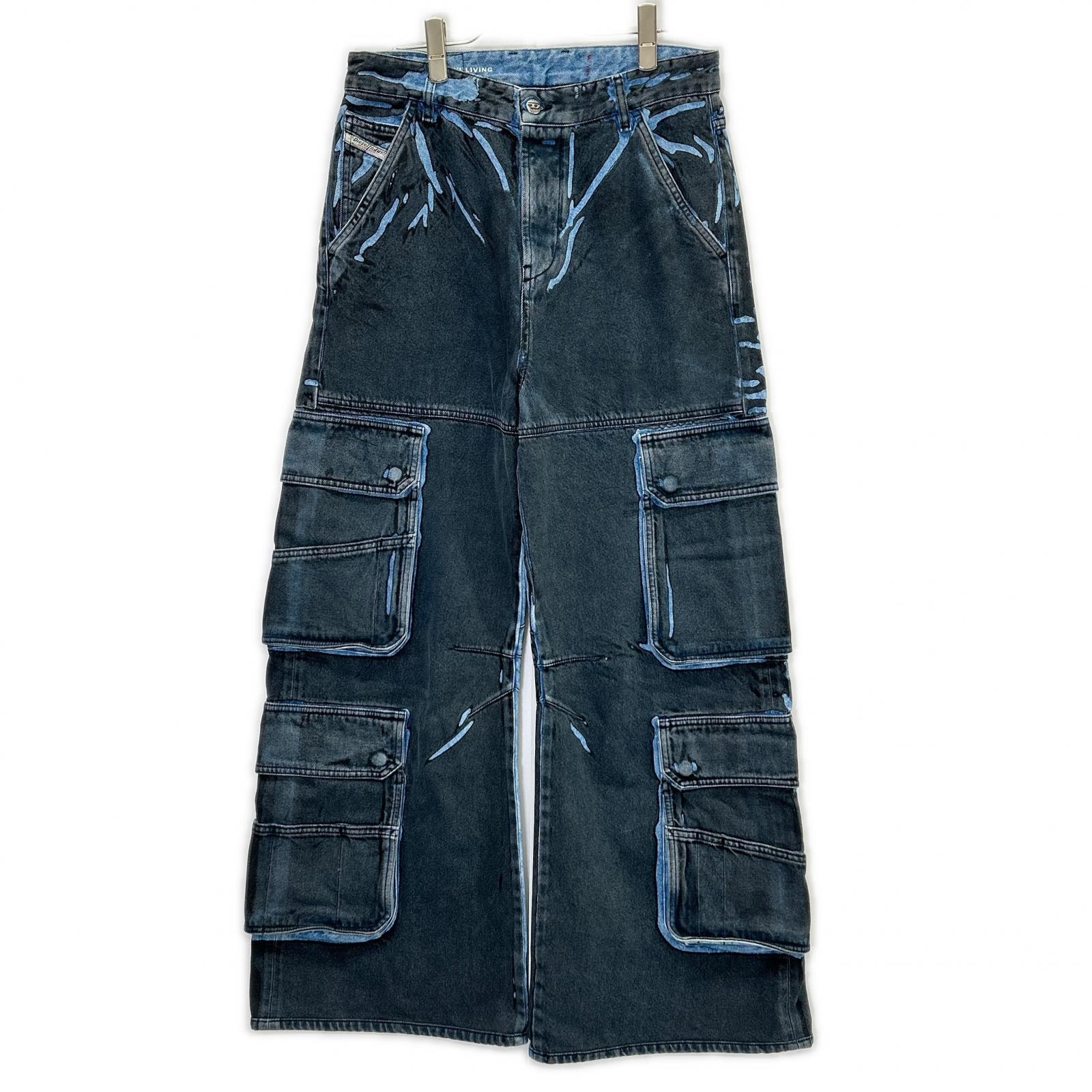 ディーゼル 24SS ブルー D-SIRE-CARGO デニム カーゴパンツ W26