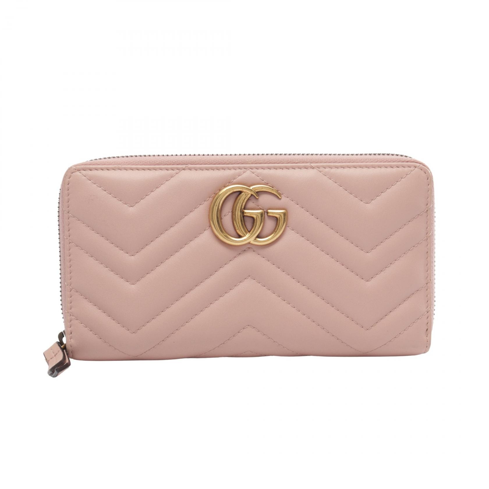 グッチ GUCCI GGマーモント ジップアラウンドウォレット ラウンド長財布 財布 レザー レディース ピンク系 443123 【中古】