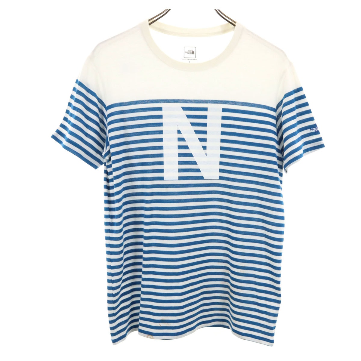 THE NORTH FACE ノースフェイス ボーダー柄 半袖 Tシャツ L ホワイト アウトドア NT31488