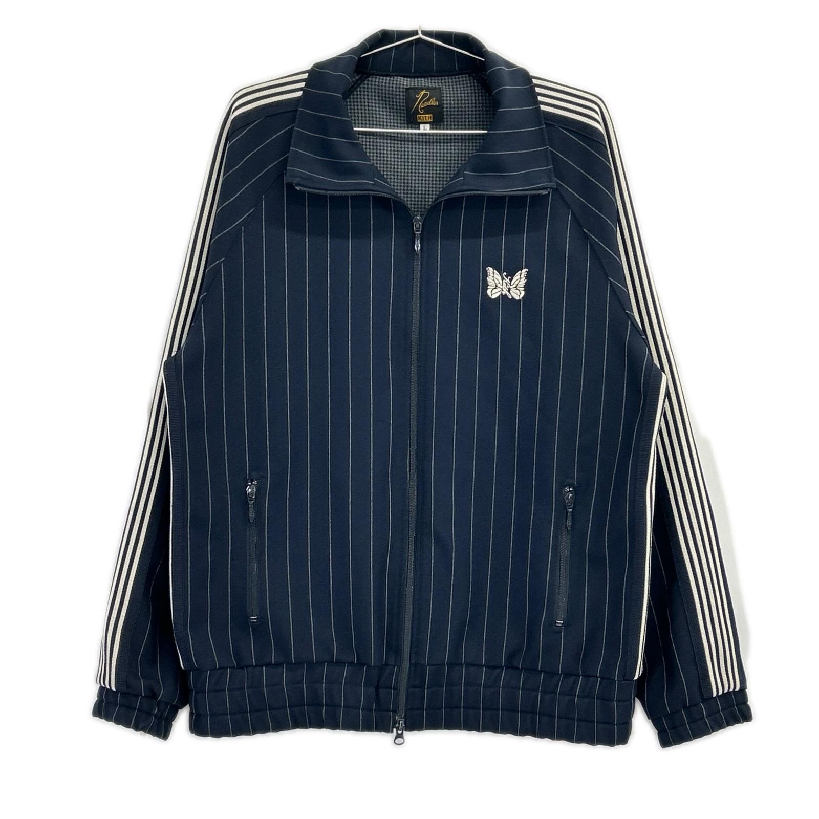 ニードルズ ×KITH LQ352 ネイビー ストライプ Double Knit Track Jacket/ダブルニットトラックジャケット L