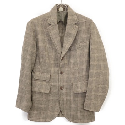 ダブルアールエル 782959749001 グレージュ ウール センターベント グレンチェック 4Bテーラードジャケット XS