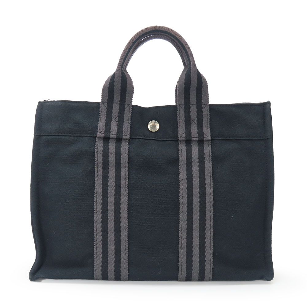 【中古】 エルメス ハンドバッグ フールトゥPM キャンバス ブラック グレー シルバー金具 カジュアル 普段使い 定番 レディース 女性 HERMES