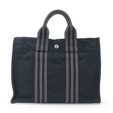 【中古】 エルメス ハンドバッグ フールトゥPM キャンバス ブラック グレー シルバー金具 カジュアル 普段使い 定番 レディース 女性 HERMES