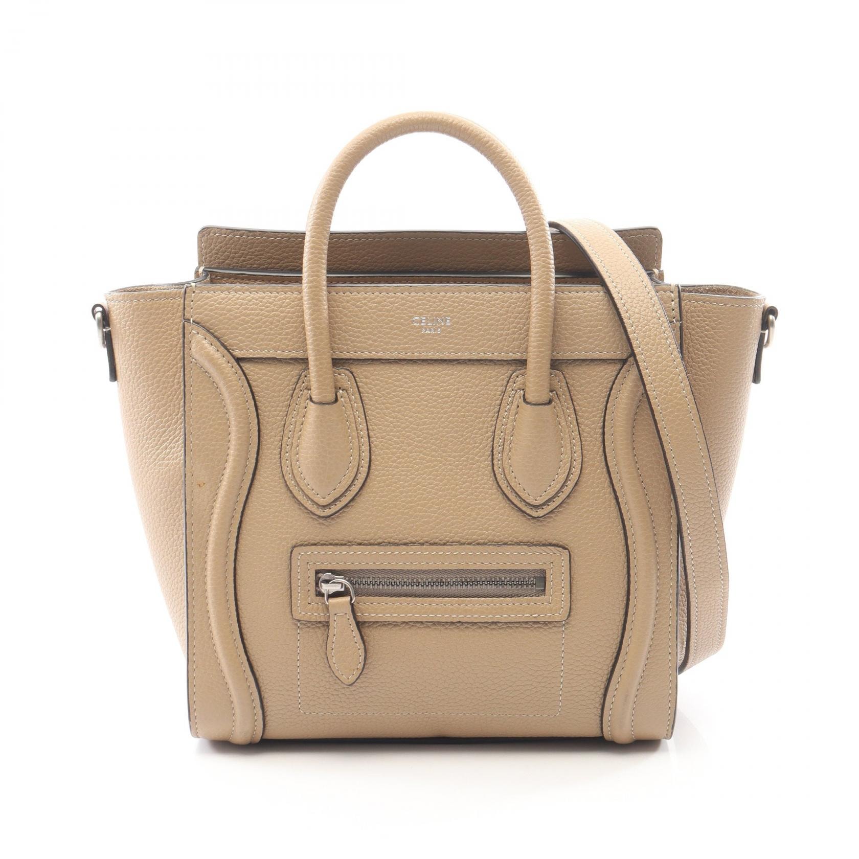 セリーヌ CELINE ラゲージ ナノショッパー 2WAY ハンドバッグ バッグ レザー レディース ベージュ系 【中古】