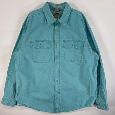 古着 エルエルビーン L.L.Bean 長袖シャツ 肉厚 フラップポケ カラーシャツ L-REG 水色系 無地 メンズ