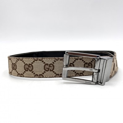 GUCCI(グッチ)GGキャンバス リバーシブル ベルト GG柄 キャンバス レザー シルバー金具 メンズ 98cm【中古】