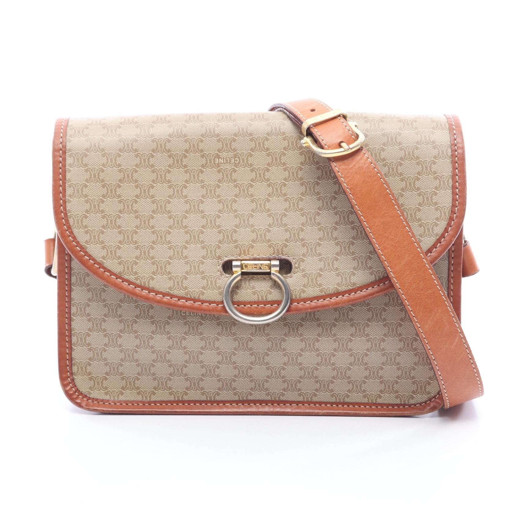 セリーヌ CELINE マカダム ショルダーバッグ バッグ PVCコーティングキャンバス レザー レディース ベージュ系 / ブラウン系 【中古】