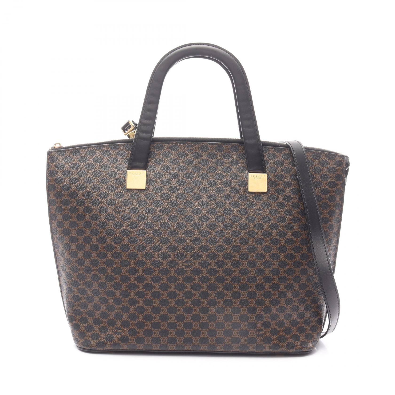 セリーヌ CELINE マカダム トートバッグ バッグ PVCコーティングキャンバス レザー レディース ブラック系 / ブラウン系 【中古】