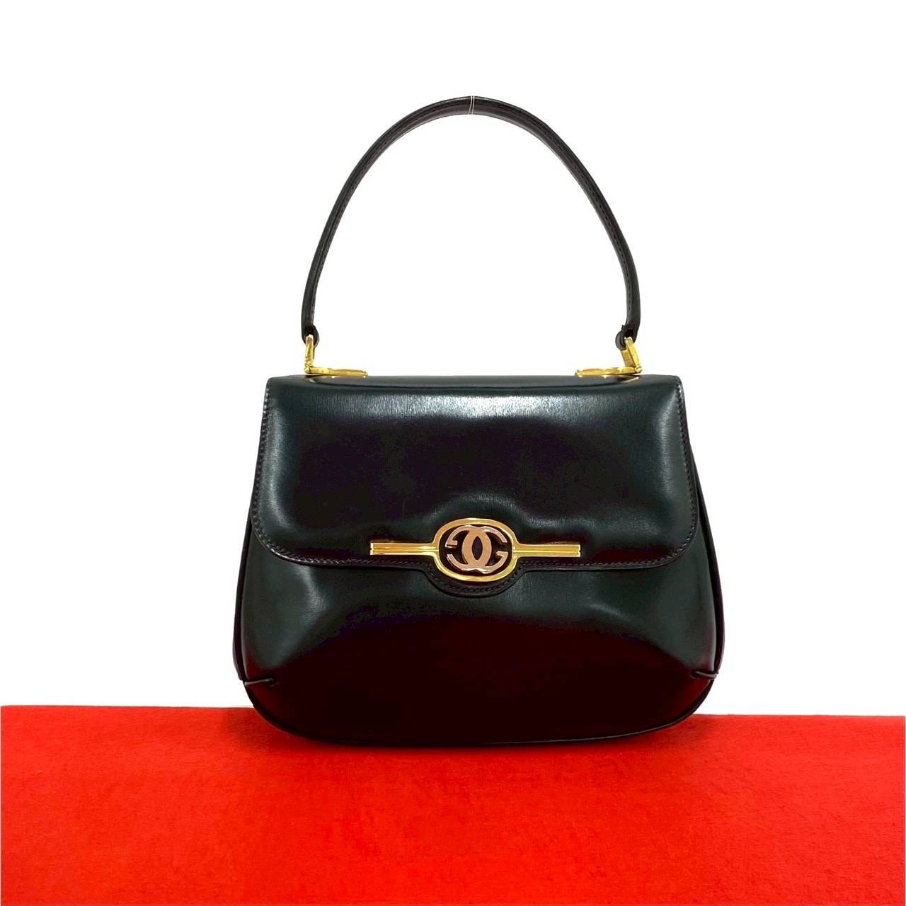 GUCCI グッチ GG ロゴ 金具 レザー ハンドバッグ ブラック
 74974