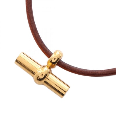 エルメス HERMES グレナン チョーカー アクセサリー GP(ゴールドメッキ) レザー ゴールド レディース ブラウン系 / ゴールド系 【中古】