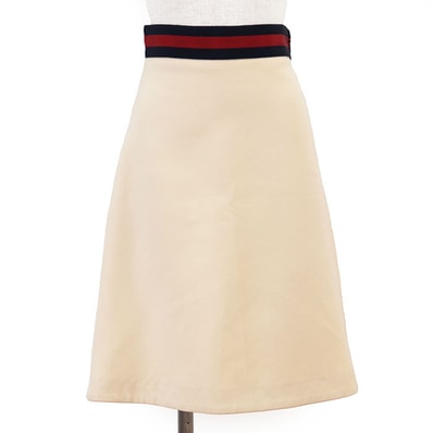 グッチ シェリーライン ウェブストライプ スムースジャージー ウール/シルク スカート レディース アイボリー 36 GUCCI