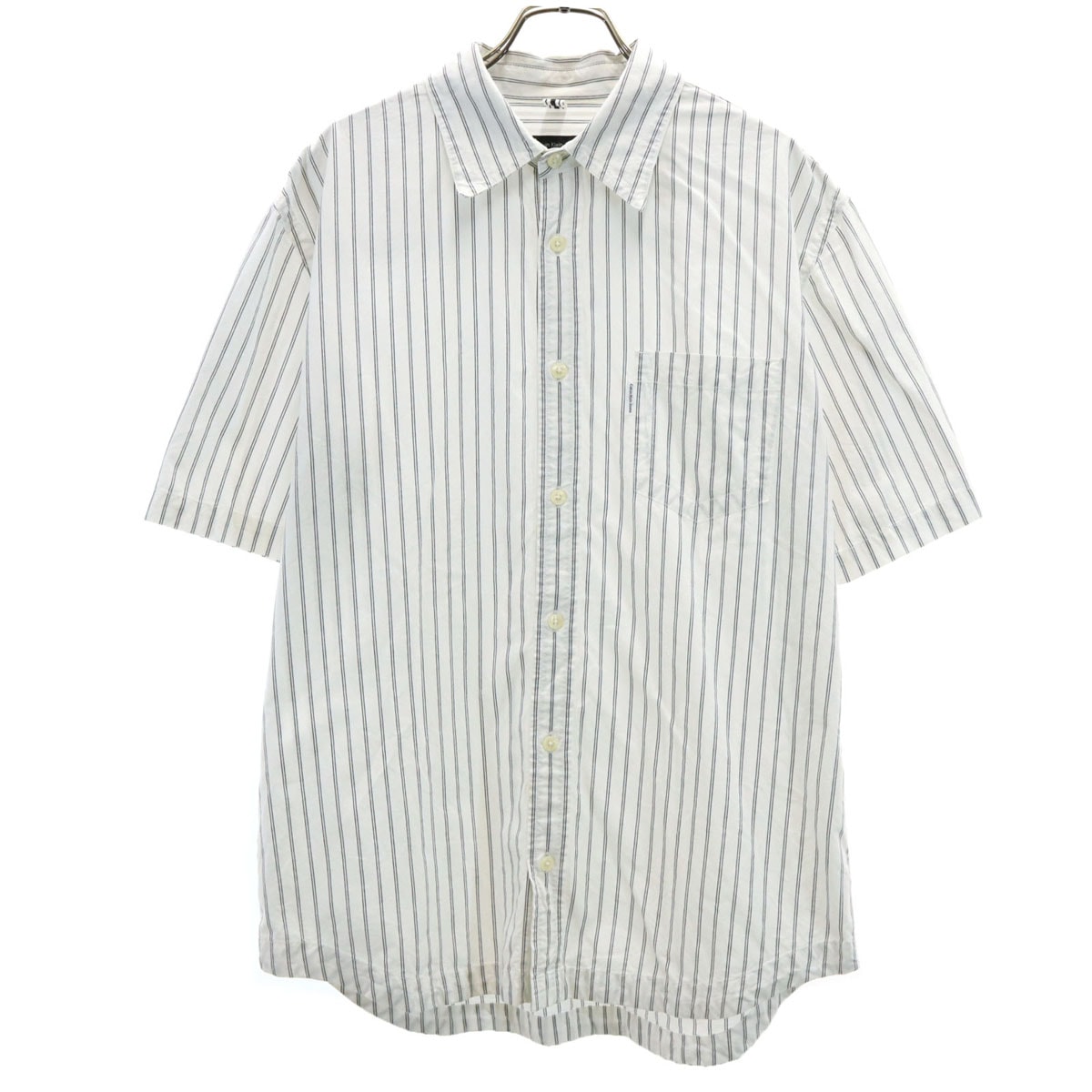 Calvin klein Jeans カルバンクラインジーンズ ストライプ柄 半袖 コットンシャツ L ホワイト