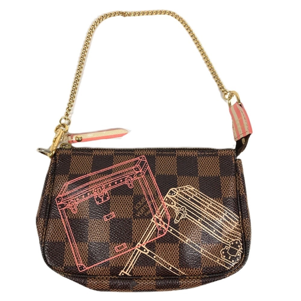 ルイヴィトン LOUIS VUITTON ミニポシェットアクセソワール N41433 ダミエ カバン アクセサリーポーチ チェーンバッグ ハンドバッグ ダミエキャンバス エベヌ ブラウン 美品
