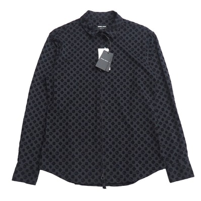 ■未使用品■GIORGIO ARMANI ジョルジオアルマーニ 長袖シャツ サイズ39 15 1/2 ロゴ フロッキープリント ストレッチ 黒タグ イタリア製 20260120/RA7314
