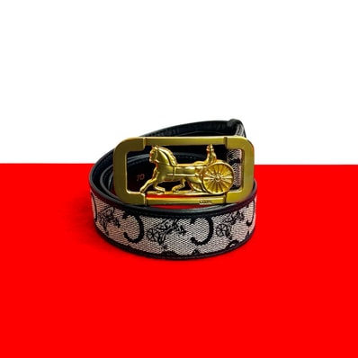 CELINE セリーヌ 馬車金具 レザー キャンバス ベルト ネイビー
54714