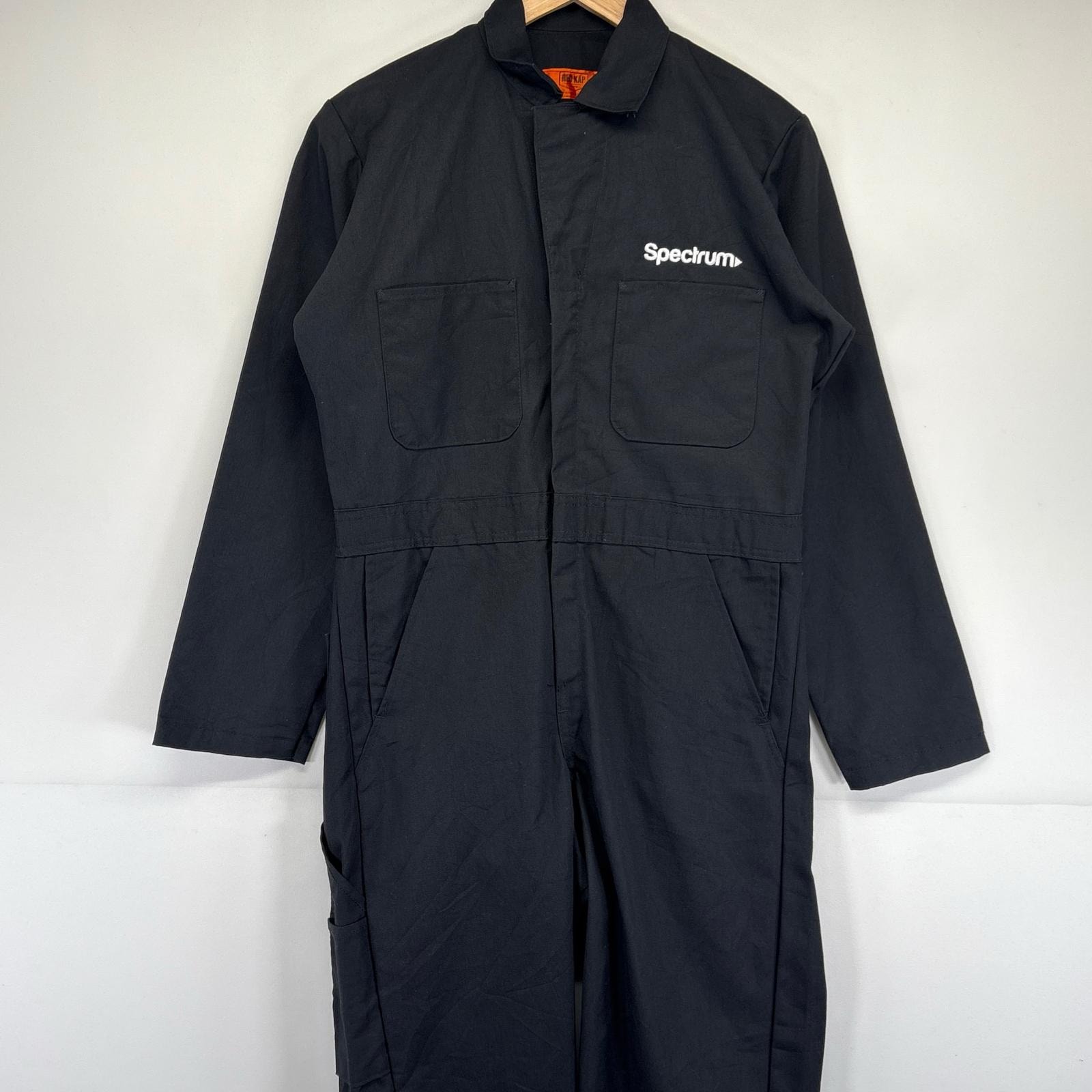 古着 レッドキャップ RED KAP 長袖つなぎ オールインワン 作業着 企業ロゴ刺繍 ワーク 36RG ブラック メンズ