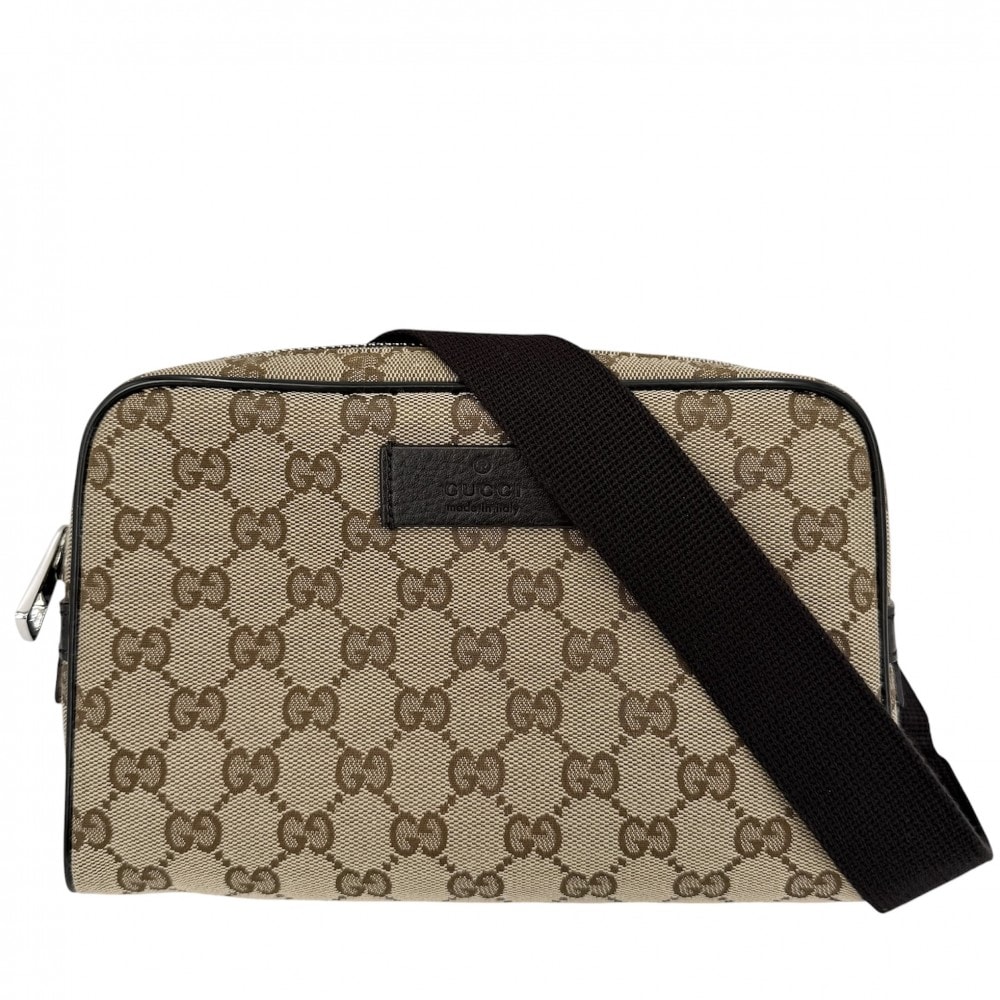 GUCCI グッチ ウエストバッグ ウエストポーチ ボディバッグ 449174 GGキャンバス  レザー   ブラウン 茶 シルバー金具 メンズ 美品【中古品】