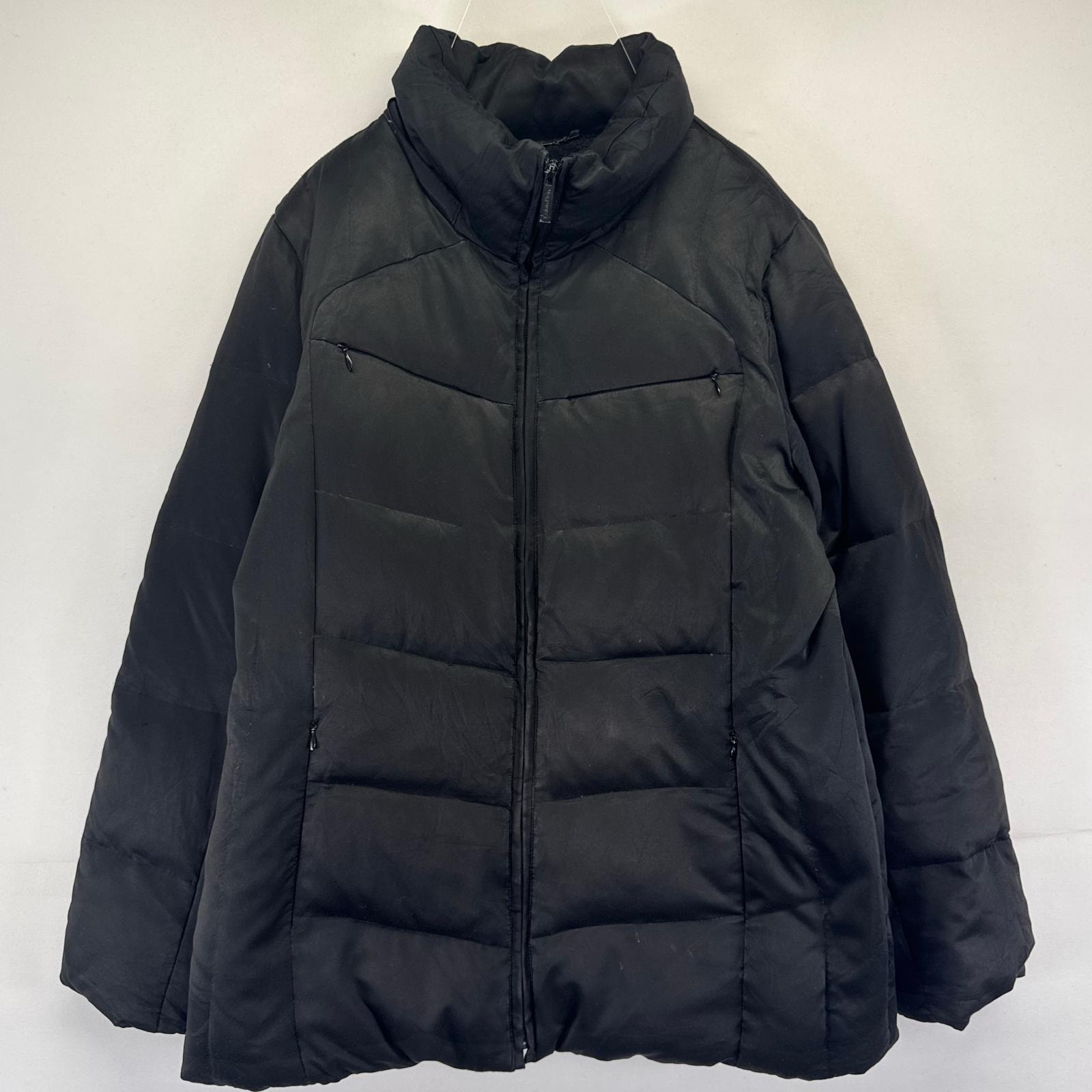 古着 カルバンクライン Calvin Klein ジャケット ダウンジャケット フルジップ 裏地フリース 胸ポケット L ブラック系 レディース