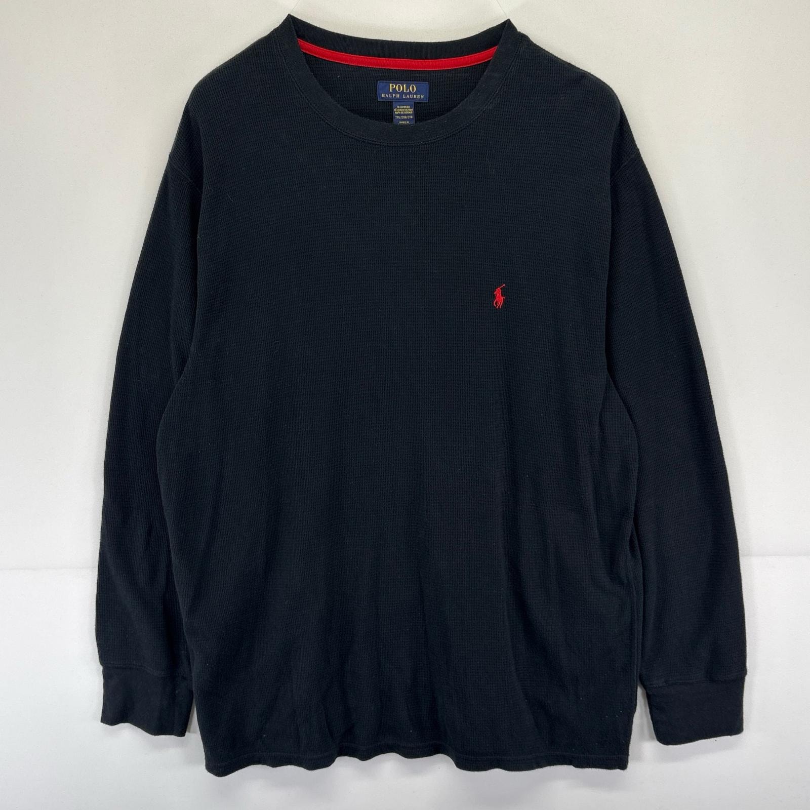 古着 ポロ・ラルフローレン POLO RALPH LAUREN 長袖Tシャツ ロゴ ワンポイント 刺繍 大きいサイズ サーマル 2XL  ブラック系 メンズ