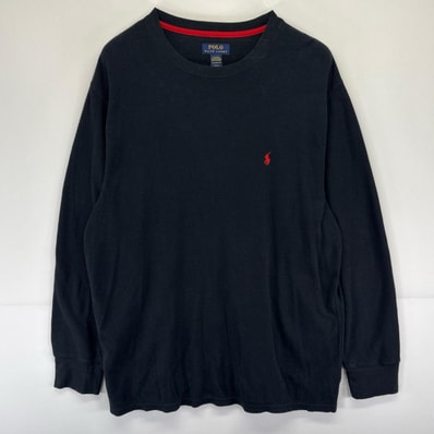古着 ポロ・ラルフローレン POLO RALPH LAUREN 長袖Tシャツ ロゴ ワンポイント 刺繍 大きいサイズ サーマル 2XL ブラック系 メンズ