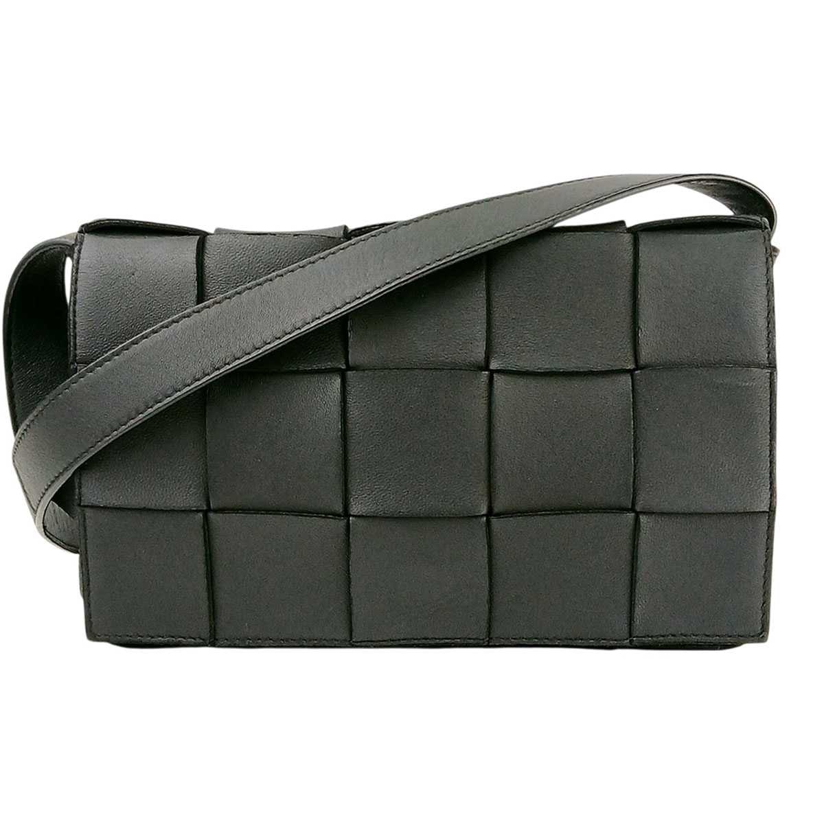 BOTTEGAVENETA ボッテガヴェネタ マキシイントレチャート カセット クロスボディ ショルダーバッグ 578004 VMAY112297 レザー ブラック シルバー レディース【中古】