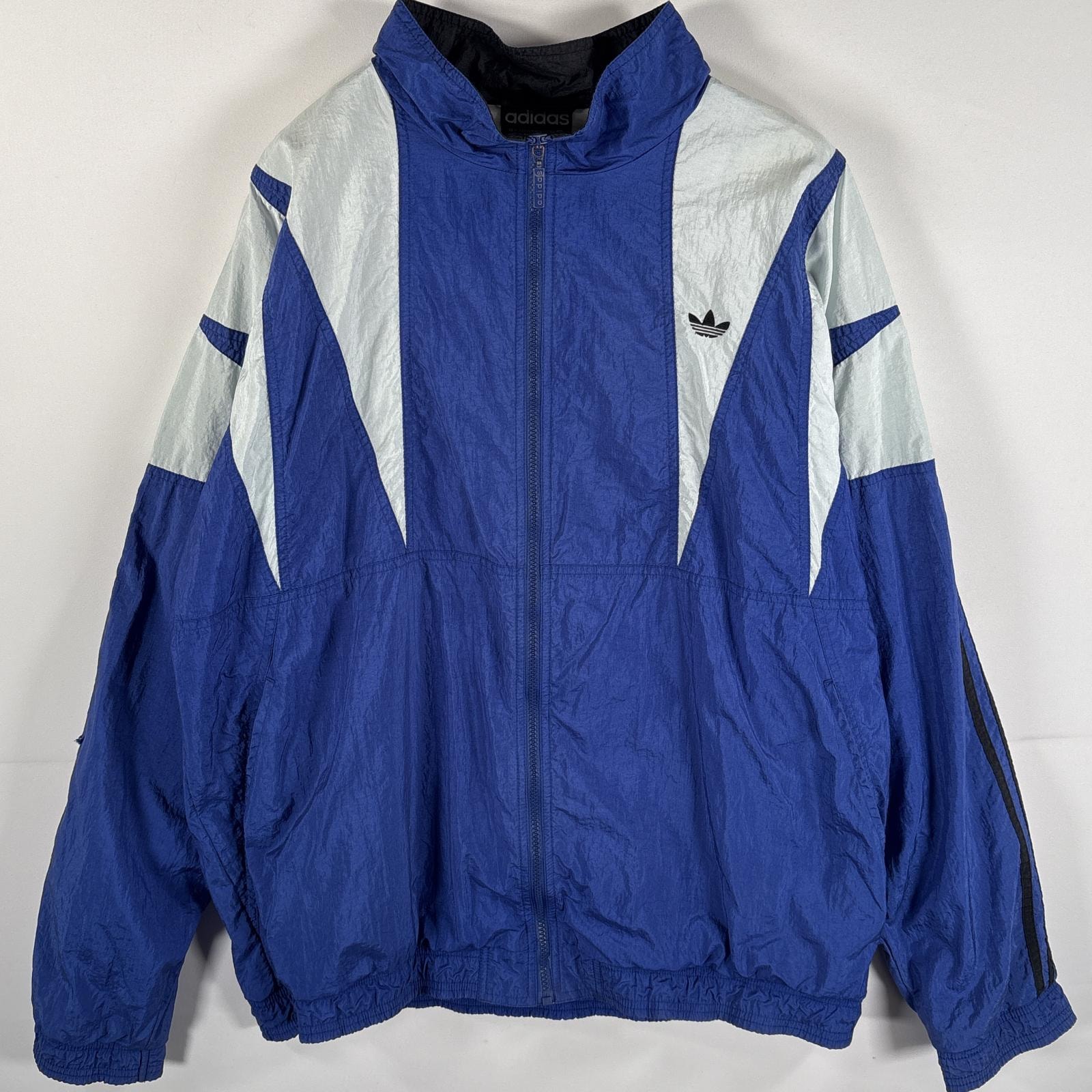 古着 80's/80年代 ヴィンテージ アディダス adidas ナイロンジャケット トレフォイルロゴ フルジップ XL ホワイト ブルー メンズ