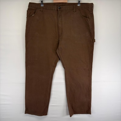 古着 ディッキーズ Dickies ダック パンツ ハンマーループ ワンポイントロゴ スパナポケット ジップ w42 L30 ブラウン系 メンズ