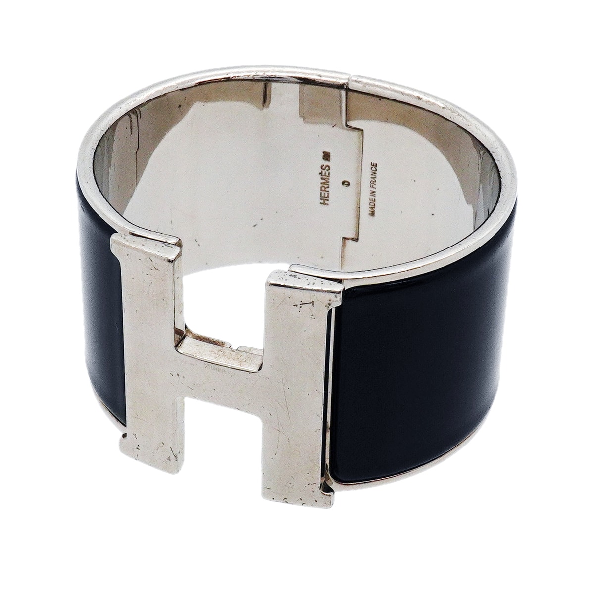 【6jhb0294-k】エルメス バングル クリッククラックTGM メタル シルバー ブラック【中古】レディース