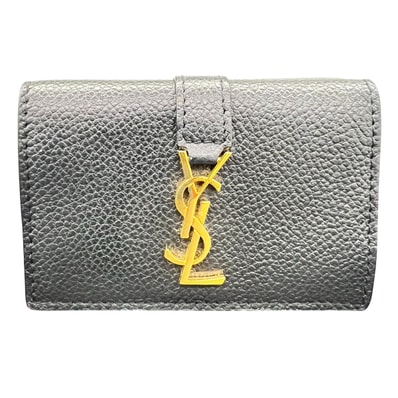 SAINT LAURENT 極美品 サンローラン オリガミ タイニー ウォレット 三つ折り財布 669959 レザー ブラック コンパクトウォレット ミニウォレット カサンドラ イヴサンローラン YSL Aランク 中古 鑑定済 サンローラン財布