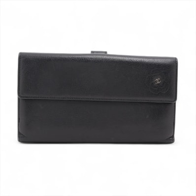 ■美品 シャネル カメリアラムスキン長財布 レザー