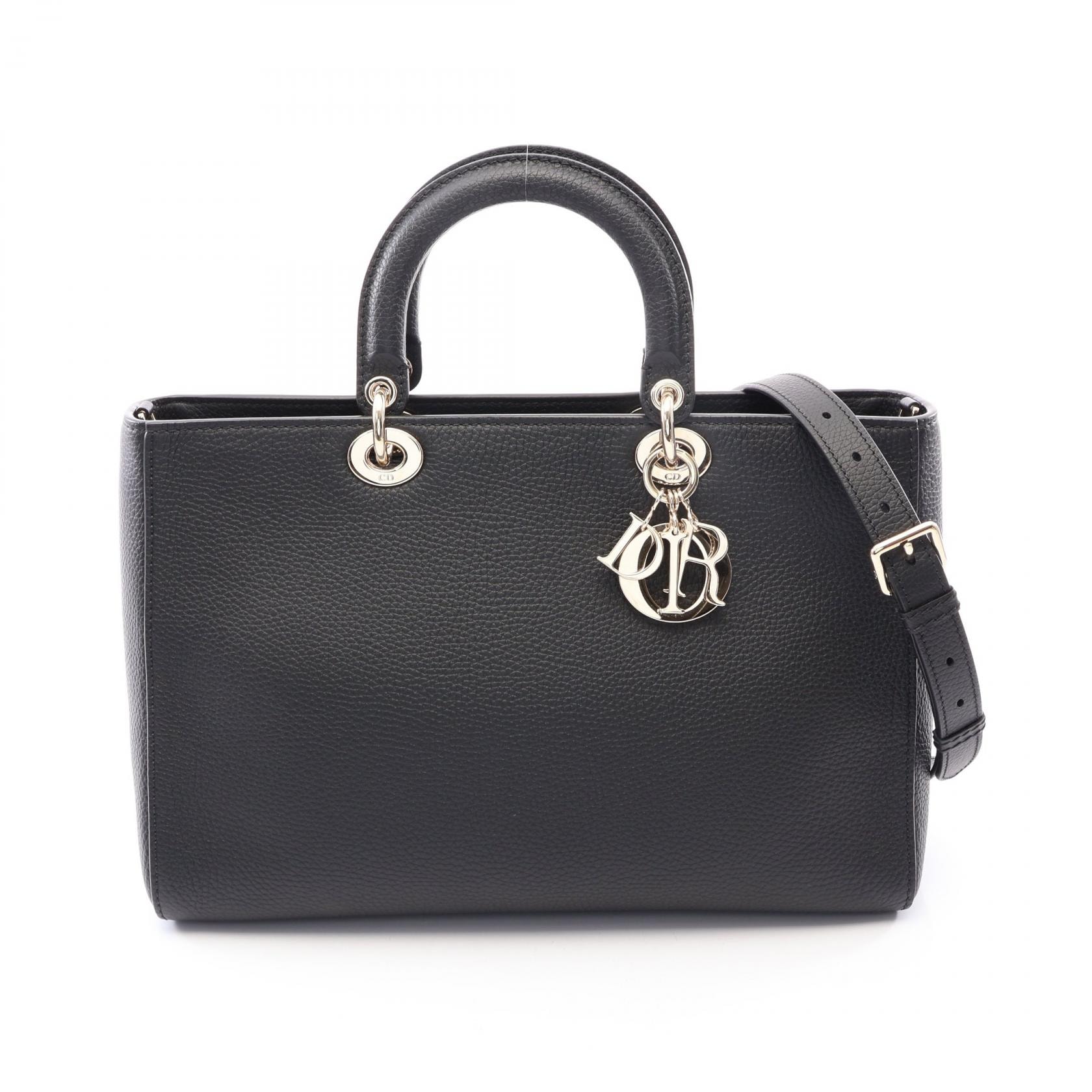 ディオール Dior Lady D-Sire ラージ 2WAY ハンドバッグ バッグ レザー レディース ブラック系 【中古】