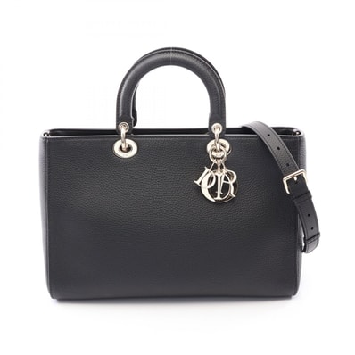 ディオール Dior Lady D-Sire ラージ 2WAY ハンドバッグ バッグ レザー レディース ブラック系 【中古】