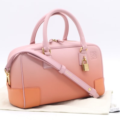 美品 LOEWE ロエベ レザー アマソナ23 ダークコーラルリーフ ダリア A039N07X07 2wayハンドバッグ ピンク オレンジ レザー レディース