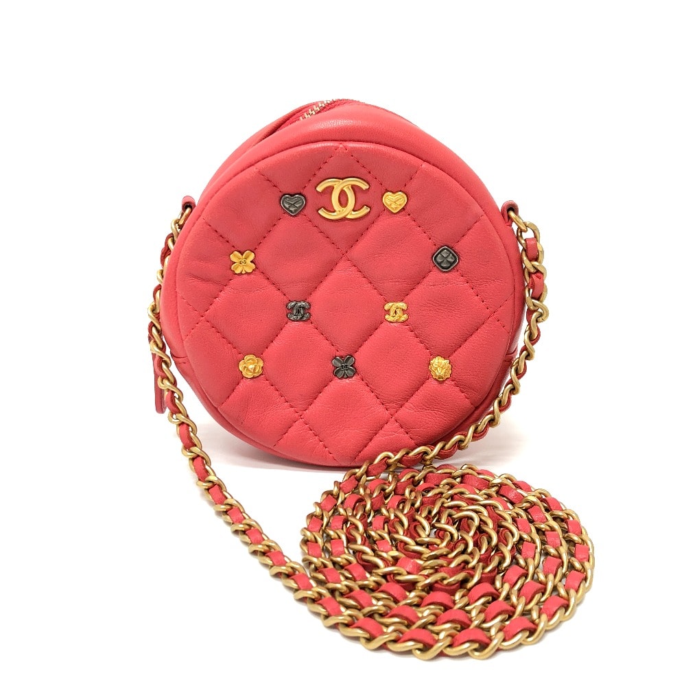 シャネル CHANEL マトラッセ ミニ ラウンド CC ココマーク カバン チェーンバッグ ポシェット ポーチ ショルダーバッグ ラムスキン ピンク系