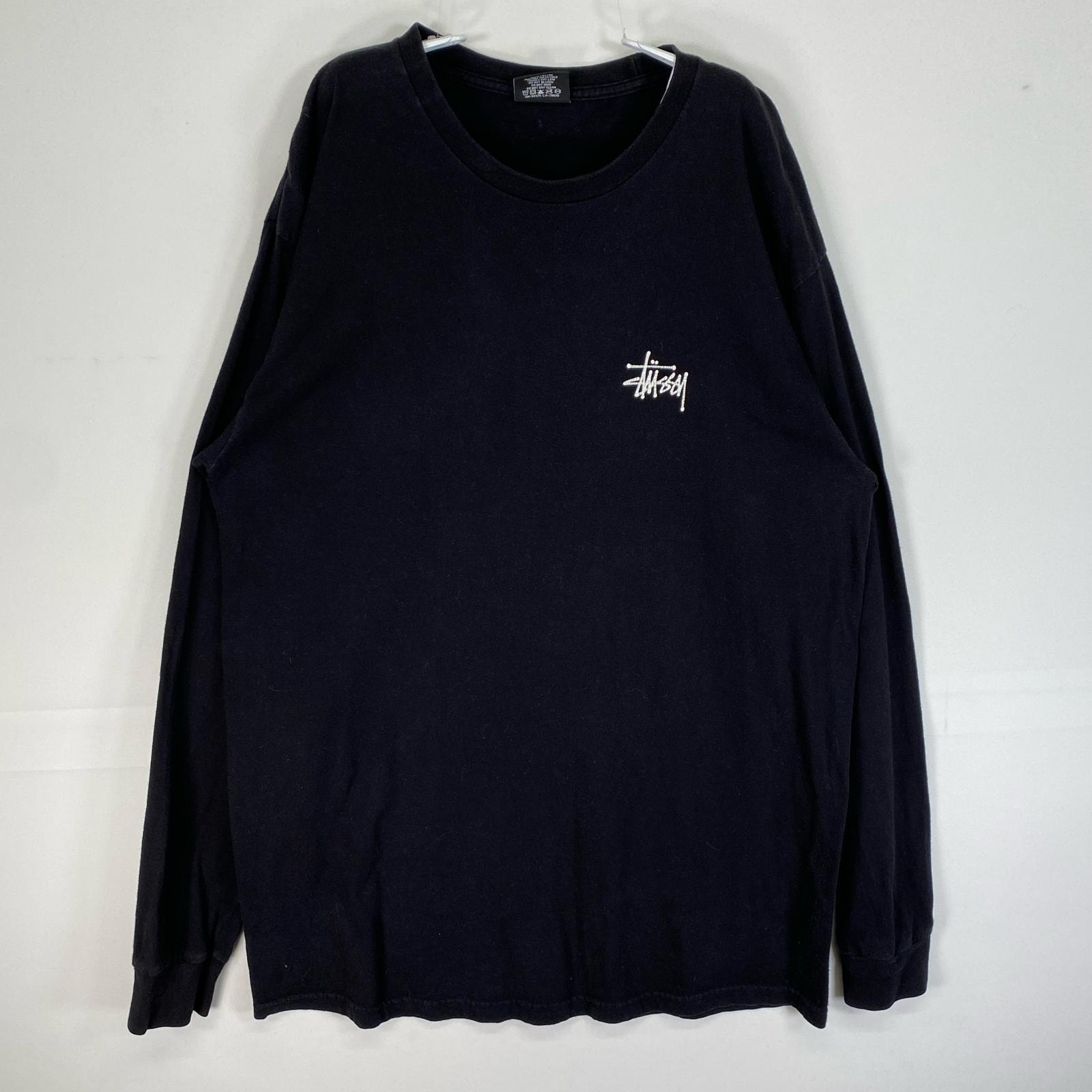 古着 ステューシー STUSSY 長袖シャツ クルーネック ストリート ロゴ L ブラック 両面プリント メンズ