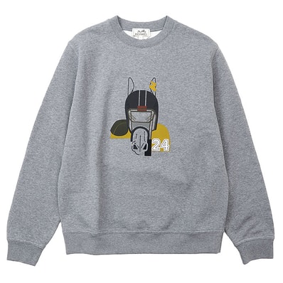 【極美品】HERMES エルメス スウェット メンズ サイズ M フットボールホース24 コットン100% プルオーバー フリース クルーネック ロングスリーブ 丸首 長袖 トップス グレー 灰色 イタリア製