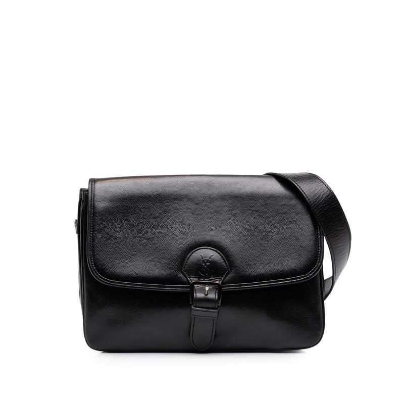 サンローラン YSLロゴ ベルトフラップ ショルダーバッグ ブラック レザー レディース SAINT LAURENT 中古