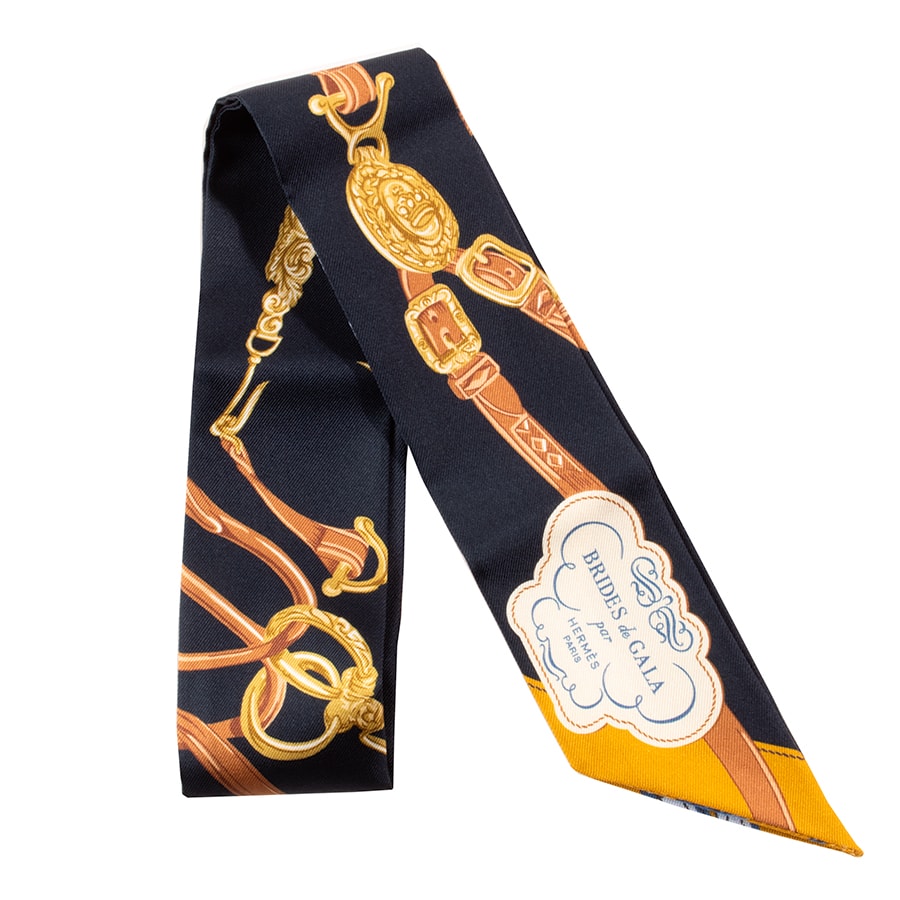 【未使用】HERMES エルメス ツイリー Brides de Gala Applique Pique ブリッド ドゥ ガラ アップリケ ピケ 063940S 10 2023SS スカーフ ソルド品 シルク ネイビー マルチカラー【中古】