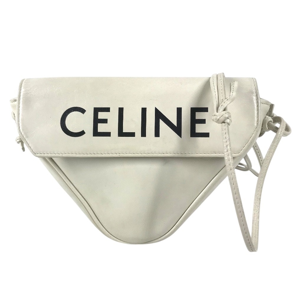 セリーヌ CELINE ロゴ トライアングルロゴ 三角 ポシェット 斜め掛け カバン バック フラップ ショルダーバッグ レザー ホワイト
