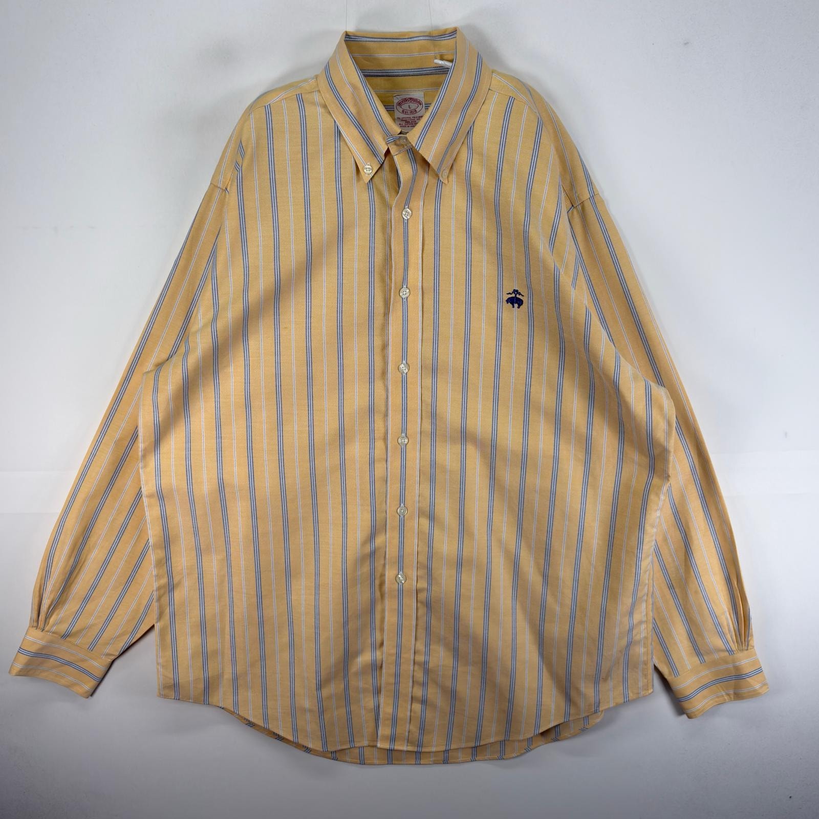 古着 ブルックスブラザーズ Brooks Brothers 長袖シャツ 刺繍 L イエロー系 ストライプ メンズ