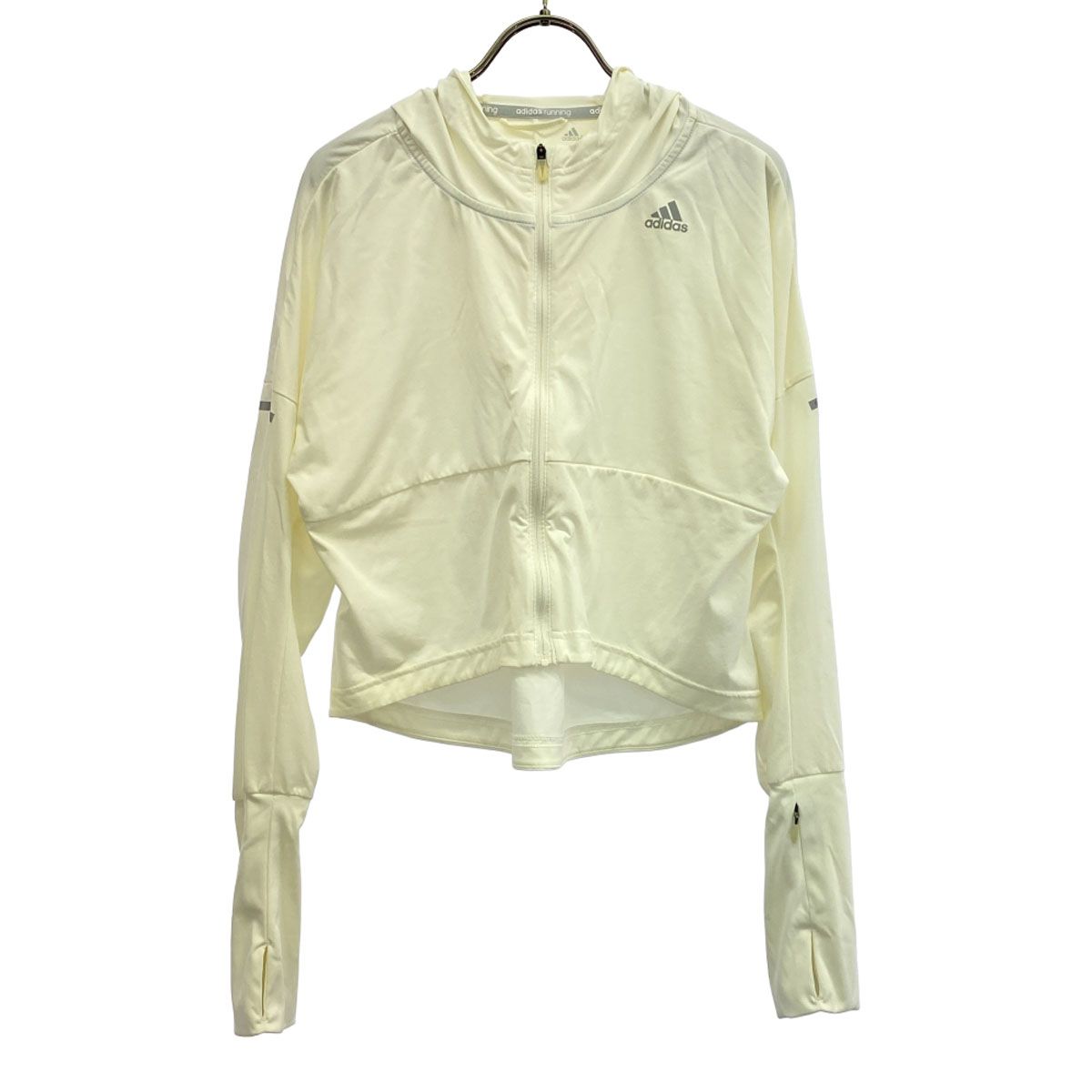 adidas アディダス ロゴプリント ランニング 長袖 トレーニング ジップパーカー L オフホワイト