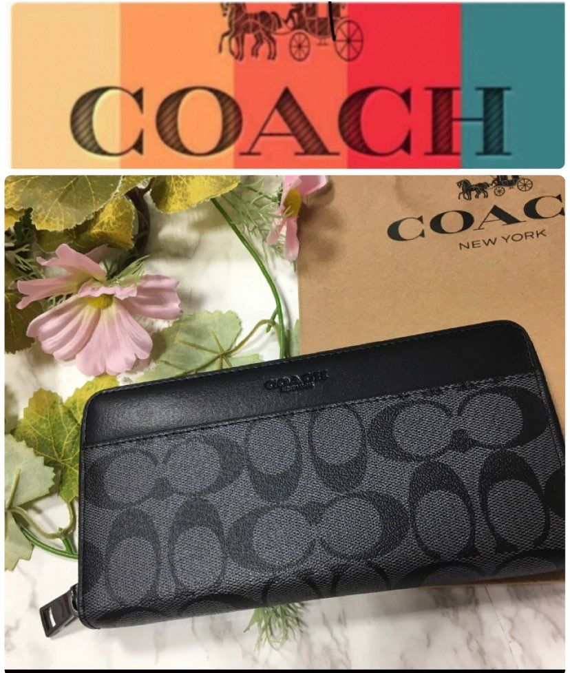 正規品 新品 coach コーチ 長財布 ブラック 灰色 コーチ柄