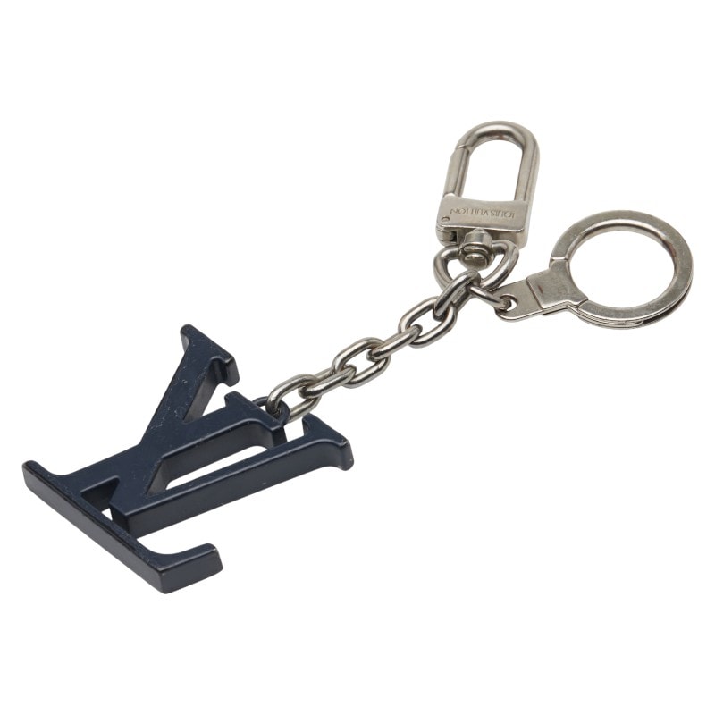 ルイ ヴィトン ポルトクレ イニシャルキーホルダー チャーム バッグチャーム M66839 シルバー ネイビー メタル レディース LOUIS VUITTON 中古