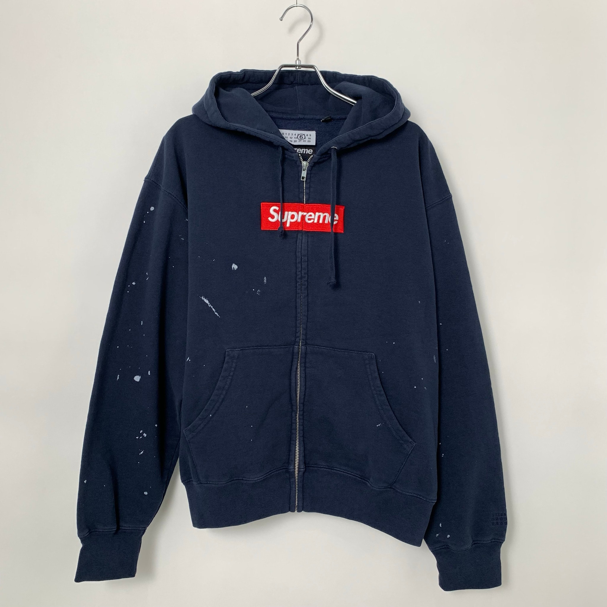 Supreme x MM6 Maison Margiela Box Logo Zip Up Hooded Sweatshirt "Navy"