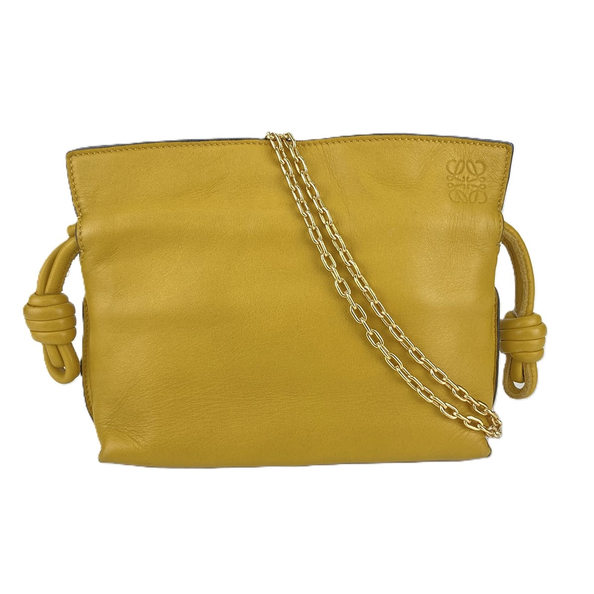 LOEWE ロエベ フラメンコクラッチナノレザー チェーン ショルダーバッグ イエロー  レディース【中古】