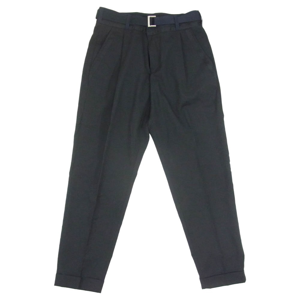 Sacai サカイ パンツ 21AW 21-02556M Suiting Pants ベルテッド タック スラックス パンツ ブラック系 3【中古】