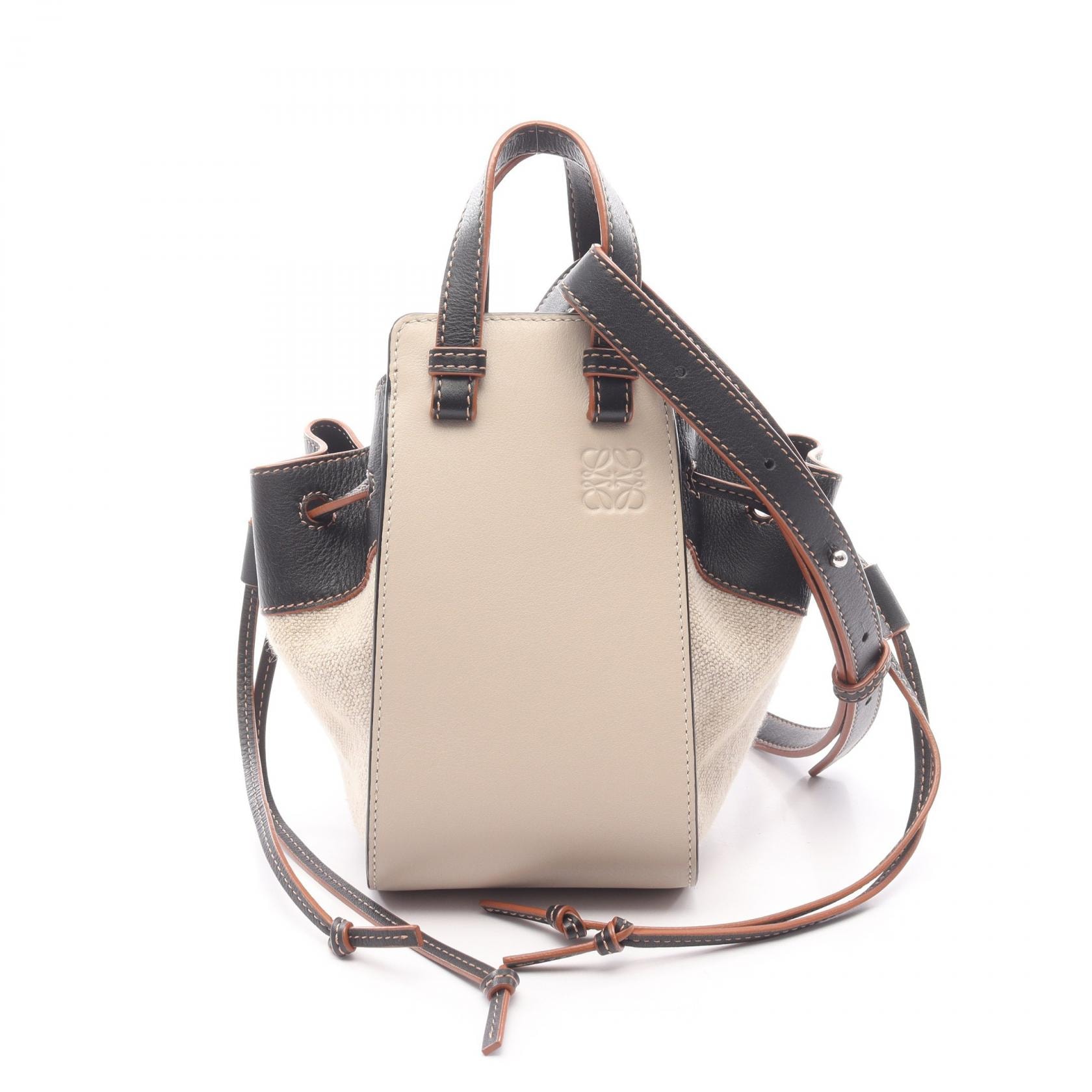 ロエベ LOEWE ハンモック ドローストリングバッグ ミニ 2WAY ハンドバッグ バッグ レザー レディース ベージュ系 / ブラック系 【中古】