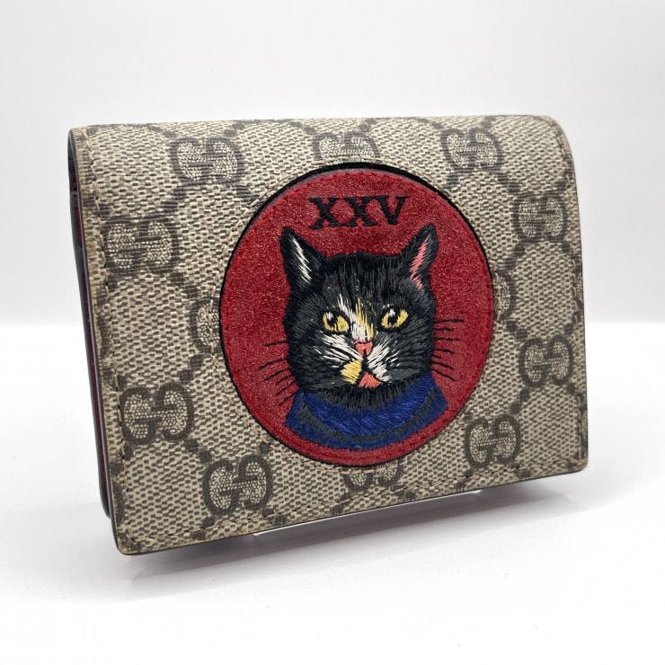 GUCCI(グッチ)GGスプリーム ミスティックキャット ヴィンテージ 二つ折り財布 コンパクトウォレット ベージュ PVC レザー 499380 0959【中古】