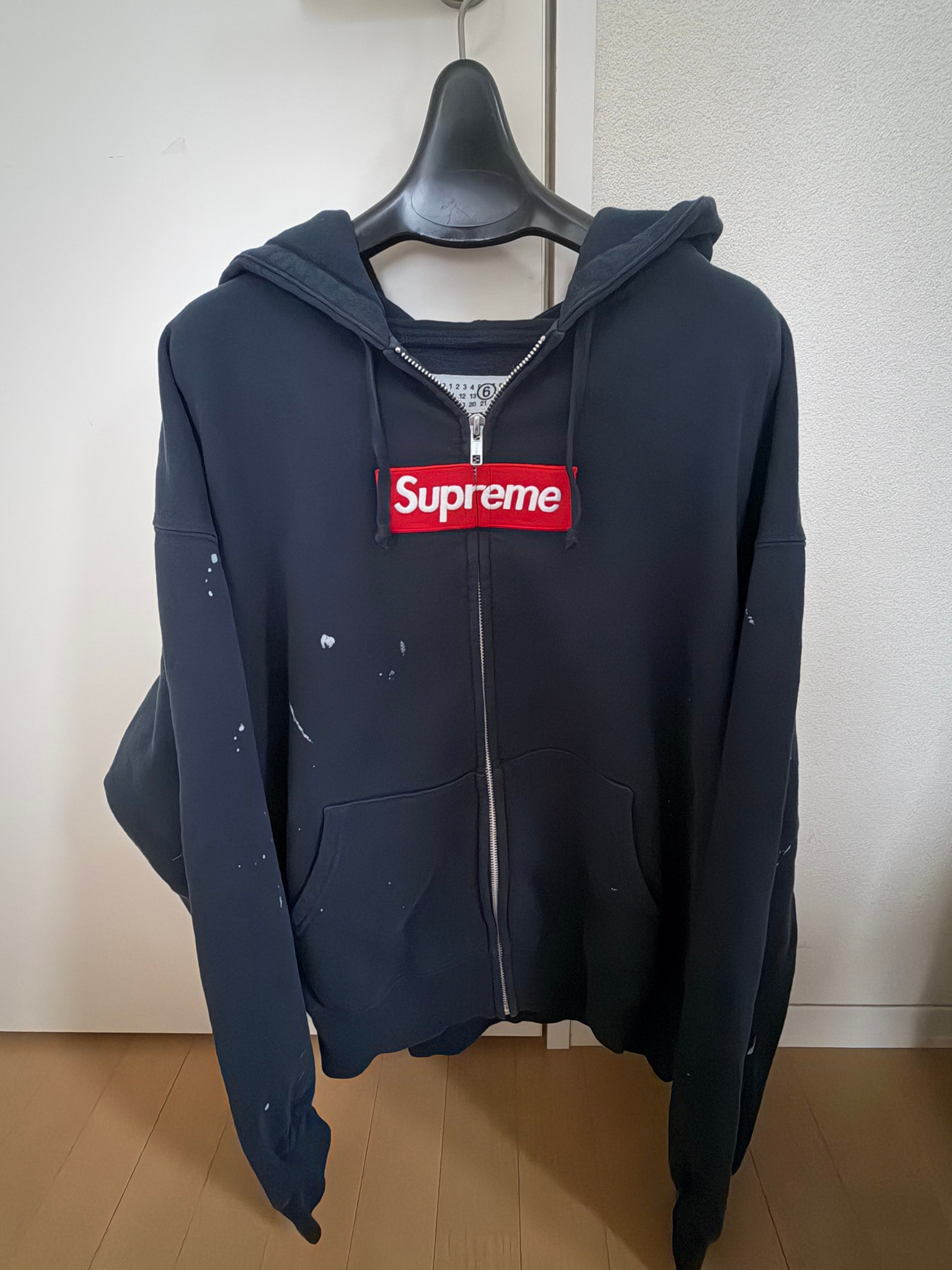 Supreme x MM6 Maison Margiela Box Logo Zip Up Hooded Sweatshirt "Navy"