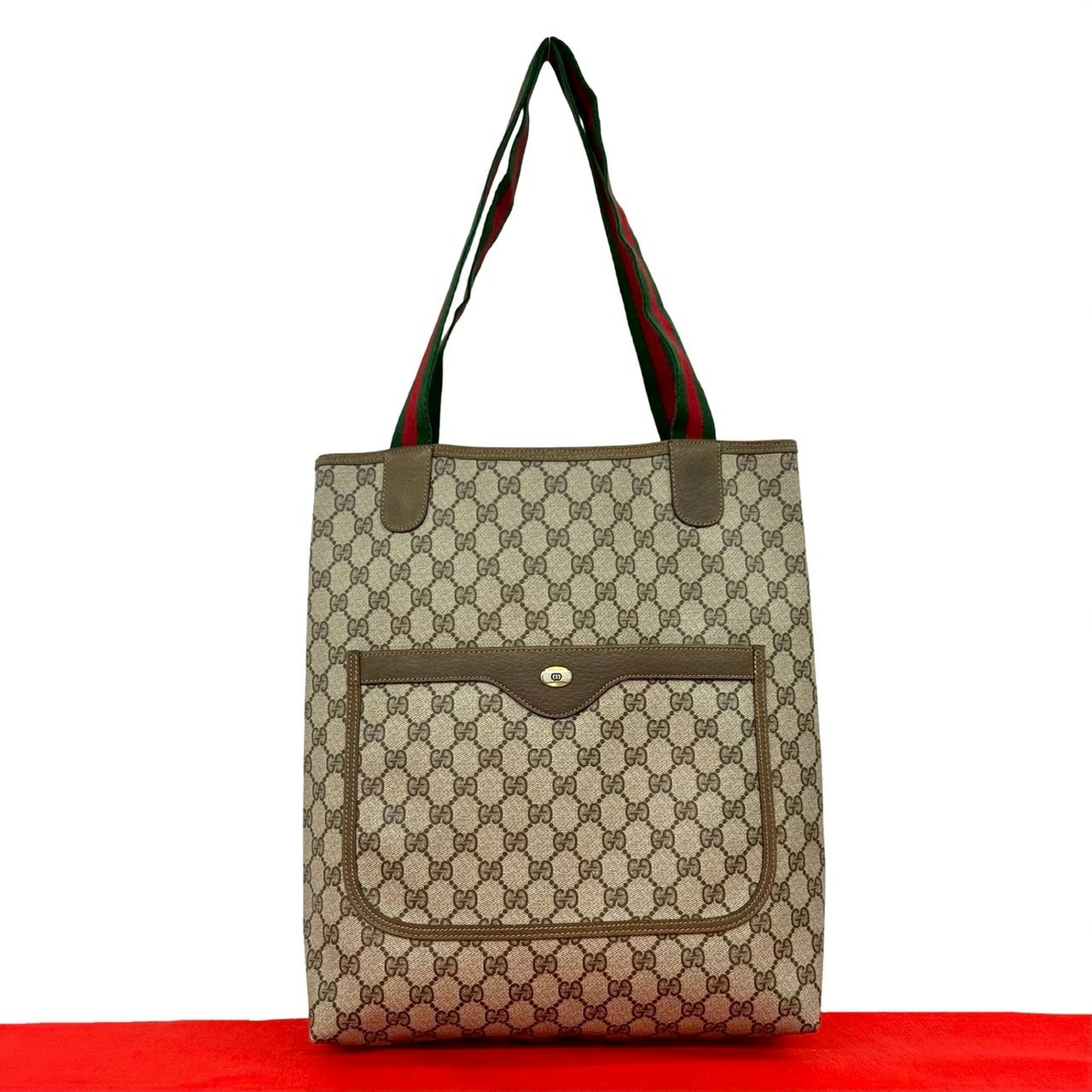 GUCCI グッチ シェリーライン GG ロゴ 柄 レザー PVC トートバッグ ブラウン
 j59-5